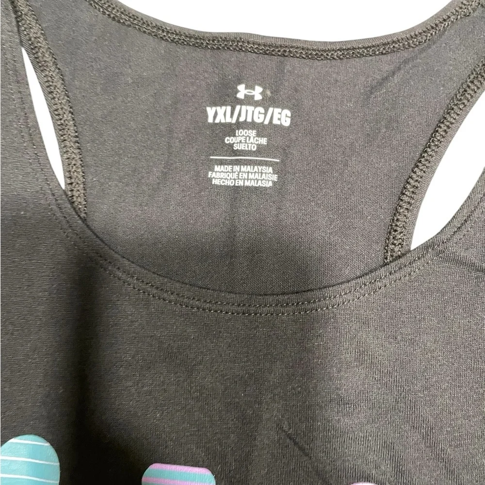 Under Armour Youth XL Black Racerback Tank Top with Bubble‎ Letters